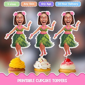 Hawaiian hula dancer Personalized face cupcake toppers