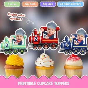 Train railroad engineer Personalized face cupcake toppers