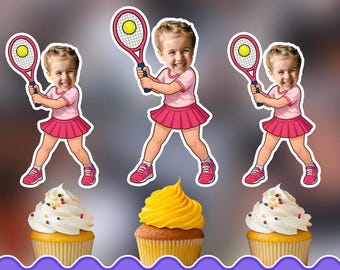Tennis girl Personalized cupcake toppers - Physical cupcake toppers set