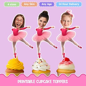 Personalized Ballerina face cupcake toppers - Digital Printable cupcake toppers for birthday party
