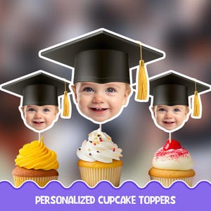 Graduation cap Personalized cupcake toppers - Physical cupcake toppers set