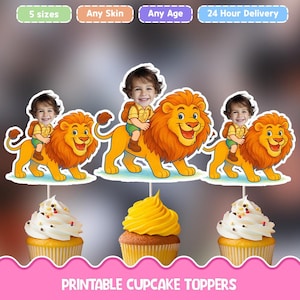 Lion Safari Personalized cupcake toppers - Digital download
