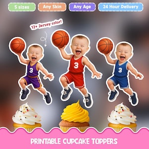 Topper per cupcake personalizzati con volto di giocatore di basket - download di stampa digitale