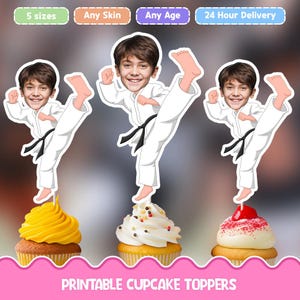 Toppers per cupcake con volto personalizzato Karate