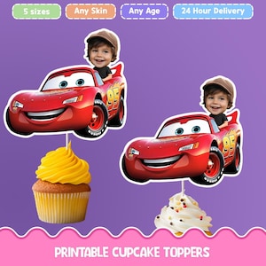 Car character Personalized face cupcake toppers - Digital Printable cupcake toppers for birthday decor