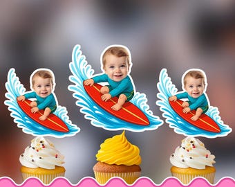 Adornos para cupcakes personalizados de surfista - Descarga digital