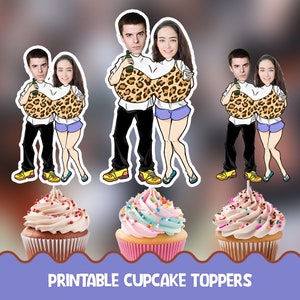 Funny adult couple Personalized face cupcake toppers