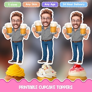 Beer & Cheer Personalized face cupcake toppers