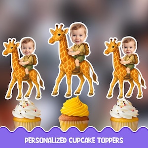 Giraffe Safari Personalized cupcake toppers - Physical cupcake toppers set