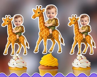Giraffe Safari Personalized cupcake toppers - Physical cupcake toppers set