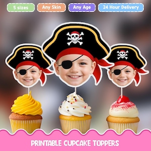 Toppers per cupcake con facce pirata divertenti e personalizzate