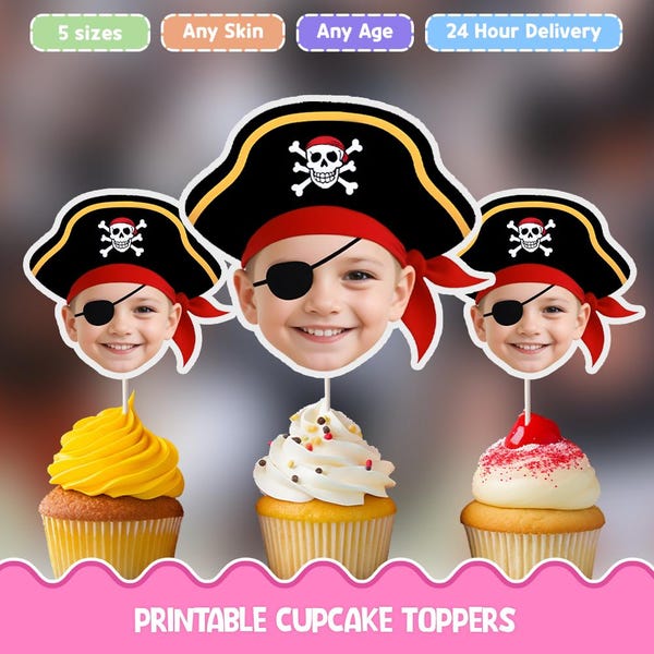 Lustige Piraten personalisierte Gesicht Cupcake Toppers