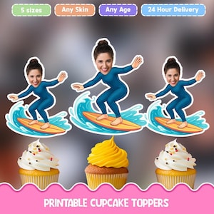 Surfer girl Personalized cupcake toppers - Digital download