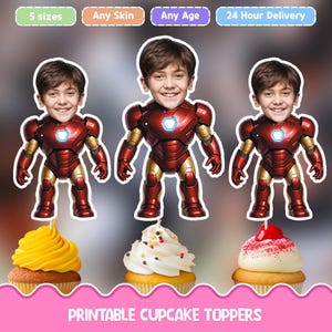 Toppers per cupcake con volto personalizzato Ironman