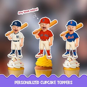 Baseball Personalized cupcake toppers - Physical cupcake toppers set image 1