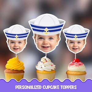 Toppers per cupcake personalizzati Sailor - Set di topper per cupcake fisici