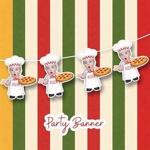 Pizza theme Personalized Party Banner - 6 feet long custom face banner, Photo Garland