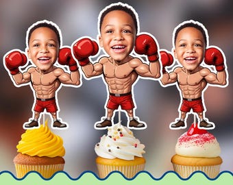 Boxer Personalized face cupcake toppers - Digital Printable cupcake toppers for birthday decor