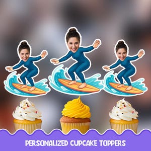 Surfer girl Personalized cupcake toppers - Physical cupcake toppers set