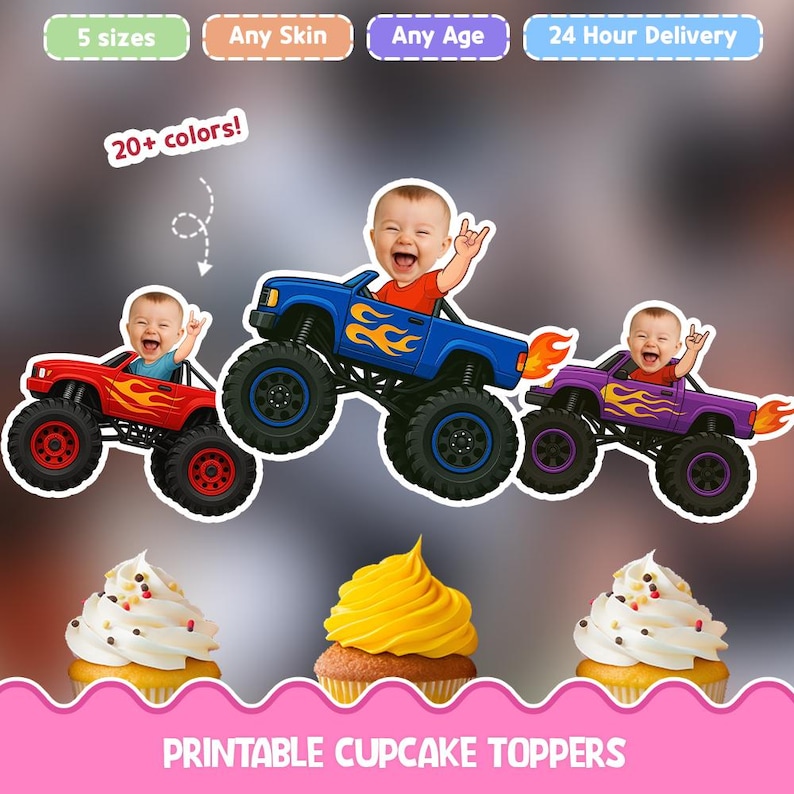 Monster truck Personalized cupcake toppers