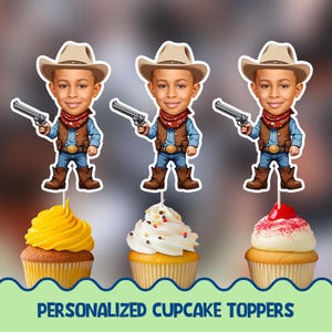 Toppers per cupcake personalizzati da cowboy - Set di topper per cupcake fisici