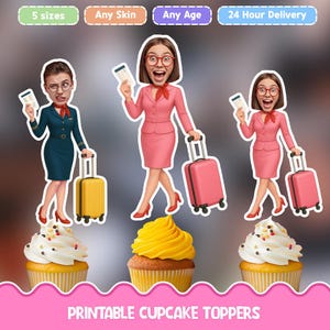 Air hostess Personalized cupcake toppers - Digital download