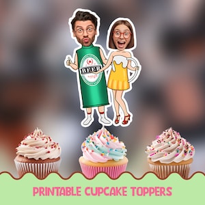 Funny couple beer Personalized face cupcake toppers