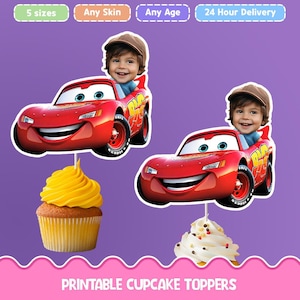 Car character Personalized face cupcake toppers - Digital Printable cupcake toppers for birthday decor