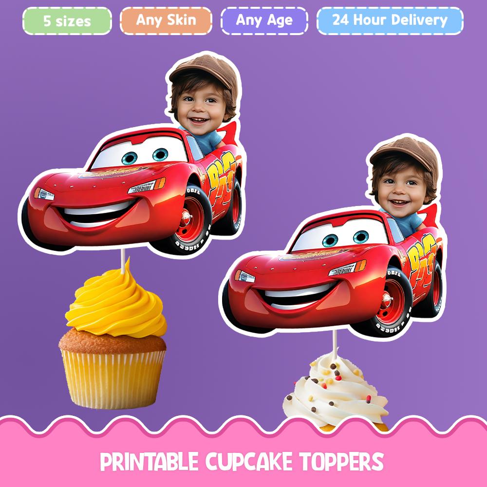 Car character Personalized face cupcake toppers - Digital Printable cupcake toppers for birthday decor