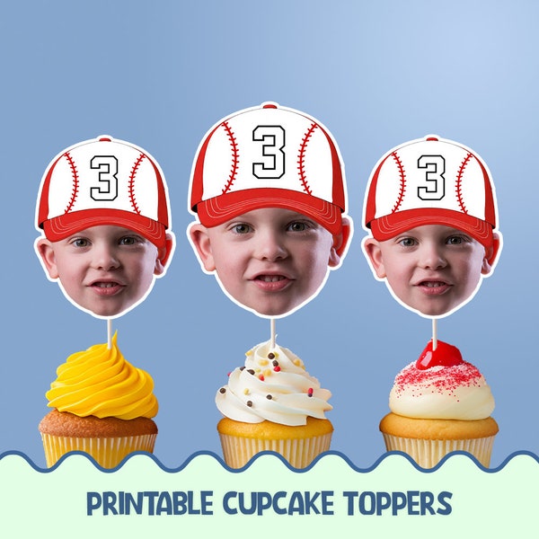 Personalized Baseball Hat cupcake toppers - Digital Printable cupcake toppers for birthday party