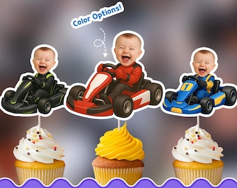 Go Kart Personalized cupcake toppers - Physical cupcake toppers set
