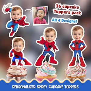 Spidey Gepersonaliseerde gezicht-cupcaketoppers - 36 cupcaketoppers