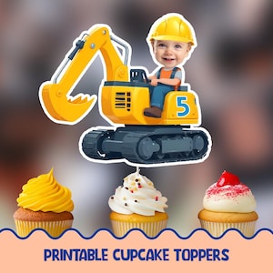 Toppers per cupcake con volto personalizzato dell'escavatore