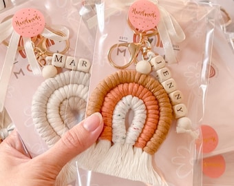 Personalisierte Regenbogen Schlüsselanhänger, Makramee Schlüsselanhänger mit Namen, Babyparty Souvenir, handgemachte Geschenke für geliebte, Schlüsselanhänger mit Namen