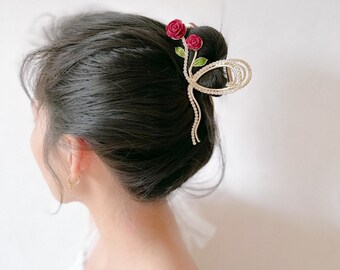 Rote Rose Haarschmuck, elegante Haarkrallen für Frauen, Haar Accessoire Geschenk für Frauen, große Sommer Haarspangen, Frühling Haarspangen für Mädchen