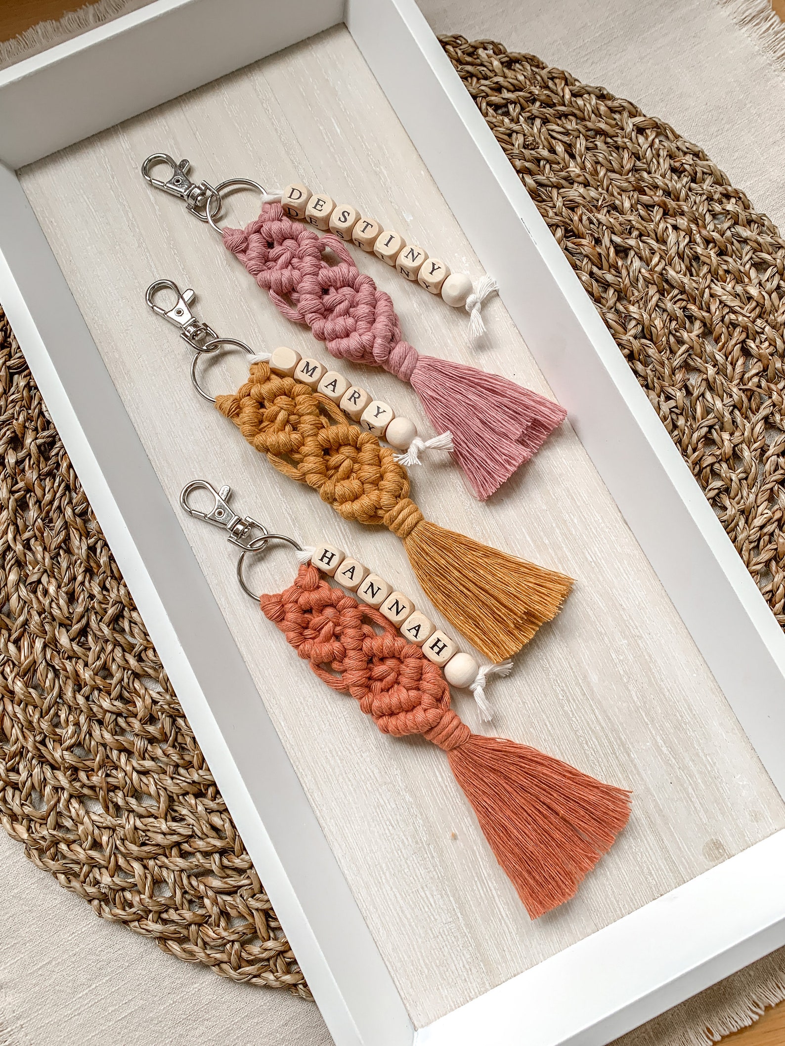 Macrame Keychains Personalize Macrame Keychain Makramee | Etsy