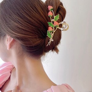 Elegante Haarkrallen für Frauen, Blumen Haarschmuck, Tulpen Haarspangen, Haarschmuck Geschenk für Frauen, Sommer Haarspangen, Valentinstag Geschenk Strawberry/Erdbeere