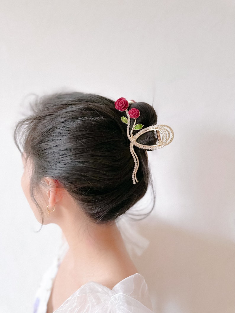 Elegante Haarkrallen für Frauen, Blumen Haarschmuck, Tulpen Haarspangen, Haarschmuck Geschenk für Frauen, Sommer Haarspangen, Valentinstag Geschenk Rose, Diamond detail