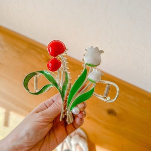 Elegante Haarkrallen für Frauen, Blumen Haarschmuck, Tulpen Haarspangen, Haarschmuck Geschenk für Frauen, Sommer Haarspangen, Valentinstag Geschenk White/weiße Tulpe