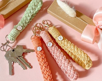 Personalised Gift boxes for your loved ones, Handmade Macrame Key holders with letter pendant, Personalised Valentines Gift for her