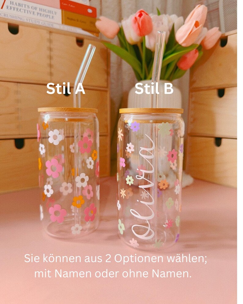 Klarglas-Kaffeetassen oder becher, Frühlingsinspirierte personalisierte Tassen, handgefertigte personalisierte Geschenke für Ihre Lieben, Geschenke für Kaffeeliebhaber Bild 9