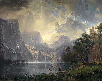 Albert Bierstadt, Entre la Sierra Nevada, California. Impresión Giclée. Aire libre. En las montañas. Regalo para el hogar. Regalo para aventureros.