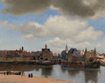 Vermeer, Johannes. View of Delft, c. 1660 - 1661. Fine Art Print Reproduction, Faithful to Original Art.       37.99" (H) x 45.55" (W).