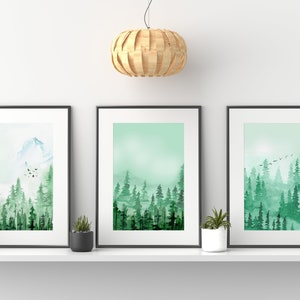 Foggy Forest Wall Art, Set of 3 Nature Art Prints, Digital Forest Artwork, Above Bed Wall Decor, Farmhouse Prints