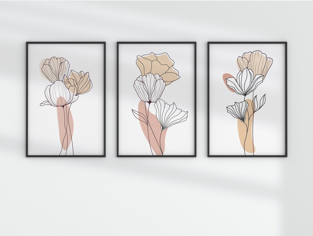 Floral Line Art Print Set of 3, Botanical Wall Decor (digital Download ...