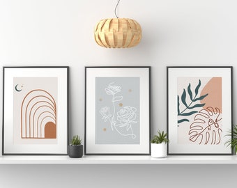 Botanical Print Set, Aesthetic Floral Wall Art (Digital Download)