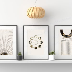 Boho Neutral Wall Art, Set of 3 Prints Neutral Wall Decor, Minimalist Sunrise Wall Art, Modern Art Prints Digital Artwork