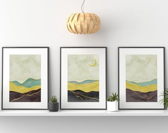 Abstrakte Berge Wand Kunst Print Set, Erdtöne (Digitaler Download)