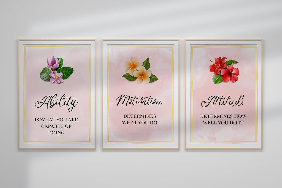 Floral Motivational Wall Art Set: Positive Quote Prints (digital ...