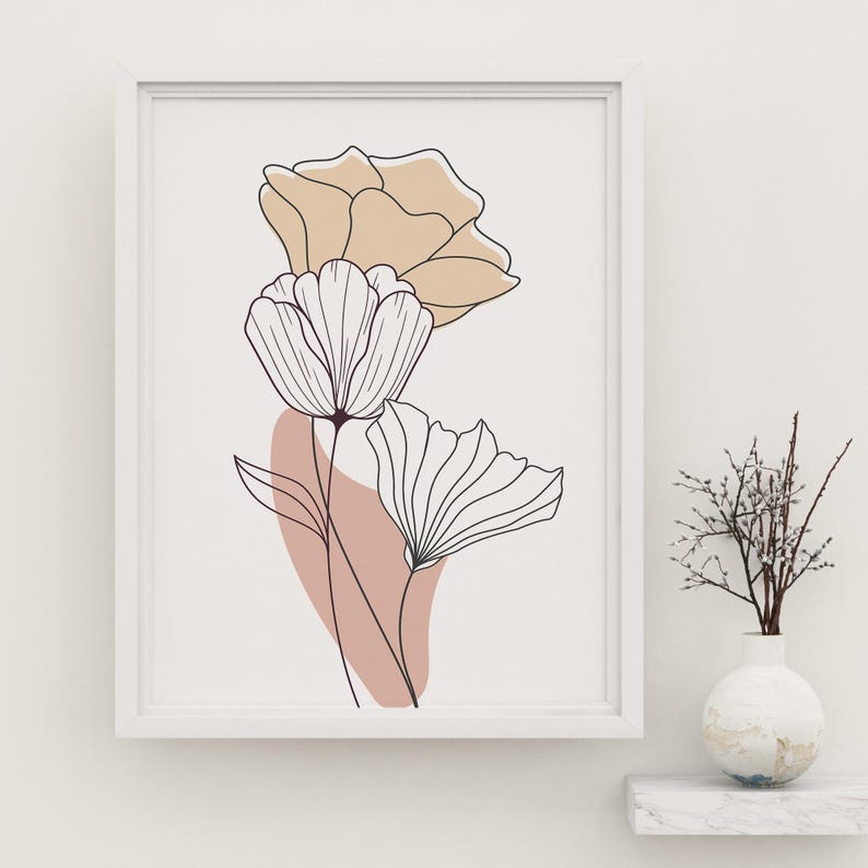 Floral Line Art Print Set of 3, Botanical Wall Decor (digital Download ...